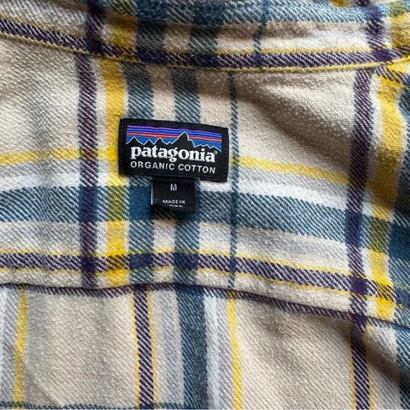 Patagonia Yellow Blue Tan Plaid Flannel Shirt - Picture 3 of 10